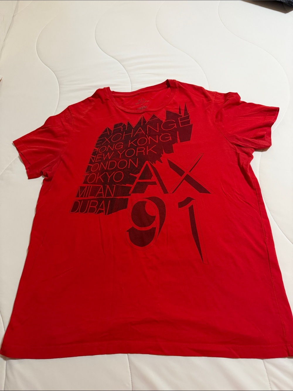 Armani Exchange Red Short-Sleeve Tee with Black Graphic